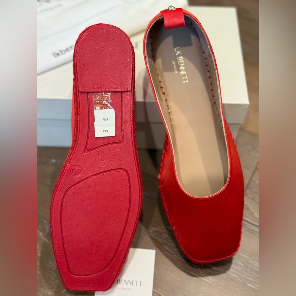 LK Bennett Red Satin Ankle-Tie Espadrille Flats 40 - Picture 5 of 8